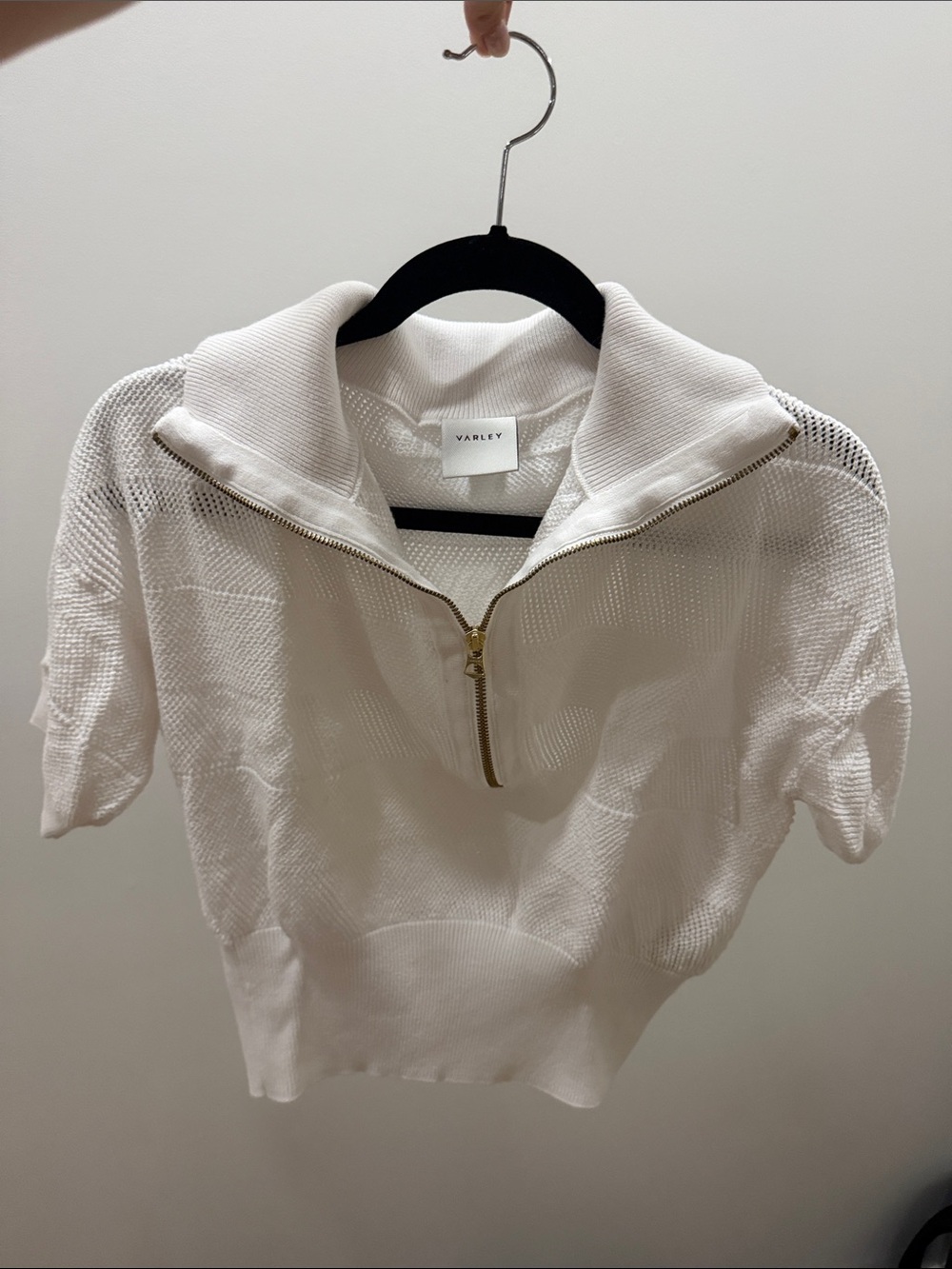 Varley Cream Half-Zip Short Sleeve Knit Top